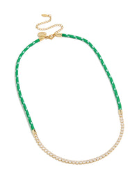 Waterproof Gold Plated Stainless Steel Half Tennis Half Green Cord Necklace - link has visual effect only