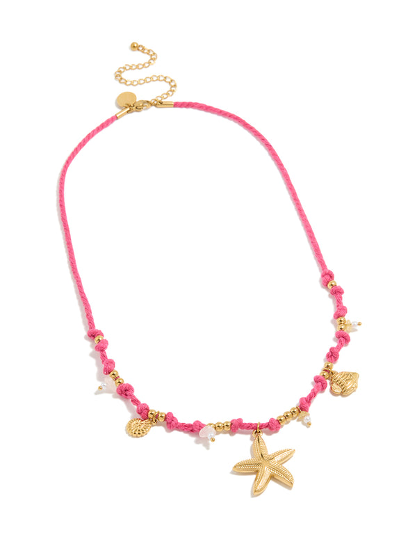 Waterproof Gold Plated Stainless Steel Starfish Cord Charm Necklace
