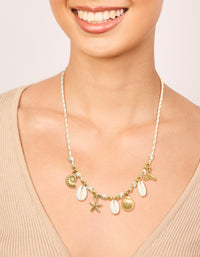 Waterproof Gold Plated Stainless Steel Shell Charm White Cord Necklace - link has visual effect only