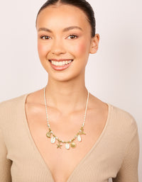 Waterproof Gold Plated Stainless Steel Shell Charm White Cord Necklace - link has visual effect only
