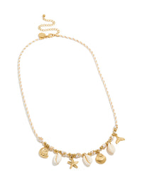 Waterproof Gold Plated Stainless Steel Shell Charm White Cord Necklace - link has visual effect only
