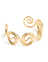 Featuring a waterproof gold plated stainless steel swirl bendy wrist cuff bangle in statement styling front view - link has visual effect only