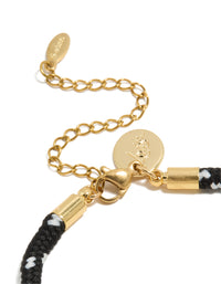 Waterproof Gold Plated Stainless Steel Half Tennis & Half Black Cord Bracelet - link has visual effect only