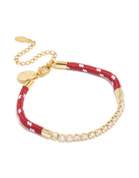 Waterproof Gold Plated Stainless Steel Half Tennis & Half Burgundy Cord Bracelet - link has visual effect only