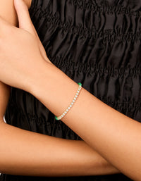 Waterproof Gold Plated Stainless Steel  Half Tennis & Half Vibrant Green Cord Bracelet - link has visual effect only