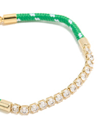 Waterproof Gold Plated Stainless Steel  Half Tennis & Half Vibrant Green Cord Bracelet - link has visual effect only