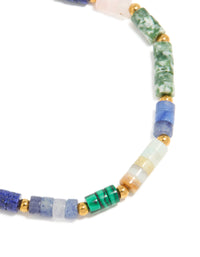 Waterproof Gold Plated Stainless Steel Semi Precious Stones Round Beaded Bracelet - link has visual effect only