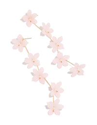 Showcasing gold statement drop earrings with beaded accents and pink floral detailing in front view - link has visual effect only