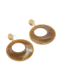 Showcasing circle drop earrings with marble pattern in gold and brown tones front view - link has visual effect only