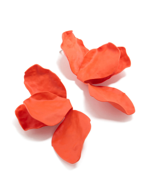 Orange Coated Metal Flower Petal Drop Earrings
