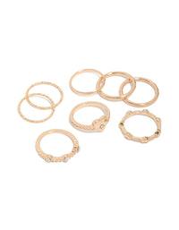Showcasing a gold heart and diamante band rings 8-pack front view - link has visual effect only