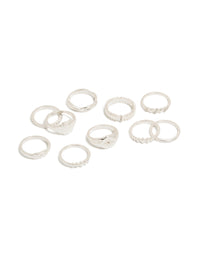 Discover silver diamante signet rings in a 10-pack featuring celestial star front view - link has visual effect only