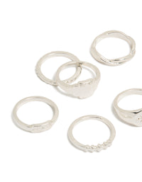 Crafted from silver diamante signet rings 10-pack with celestial star close up view - link has visual effect only