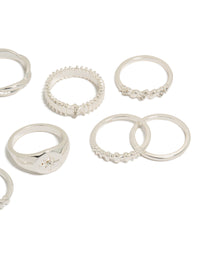 Featuring silver diamante signet rings 10-pack with celestial star side detail view - link has visual effect only