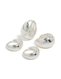 Crafted from silver plated material, bubble huggie earrings in a 2-pack with huggie closure front view - link has visual effect only