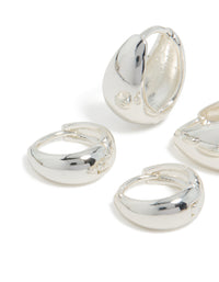 Silver plated bubble huggie earrings with huggie closure in 2-pack close up view - link has visual effect only