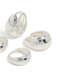 Showcasing silver plated bubble huggie earrings in 2-pack with hoop closure post detail view - link has visual effect only