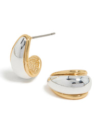 Crafted from mixed metal plated small teardrop drop earrings in silver and gold front view - link has visual effect only