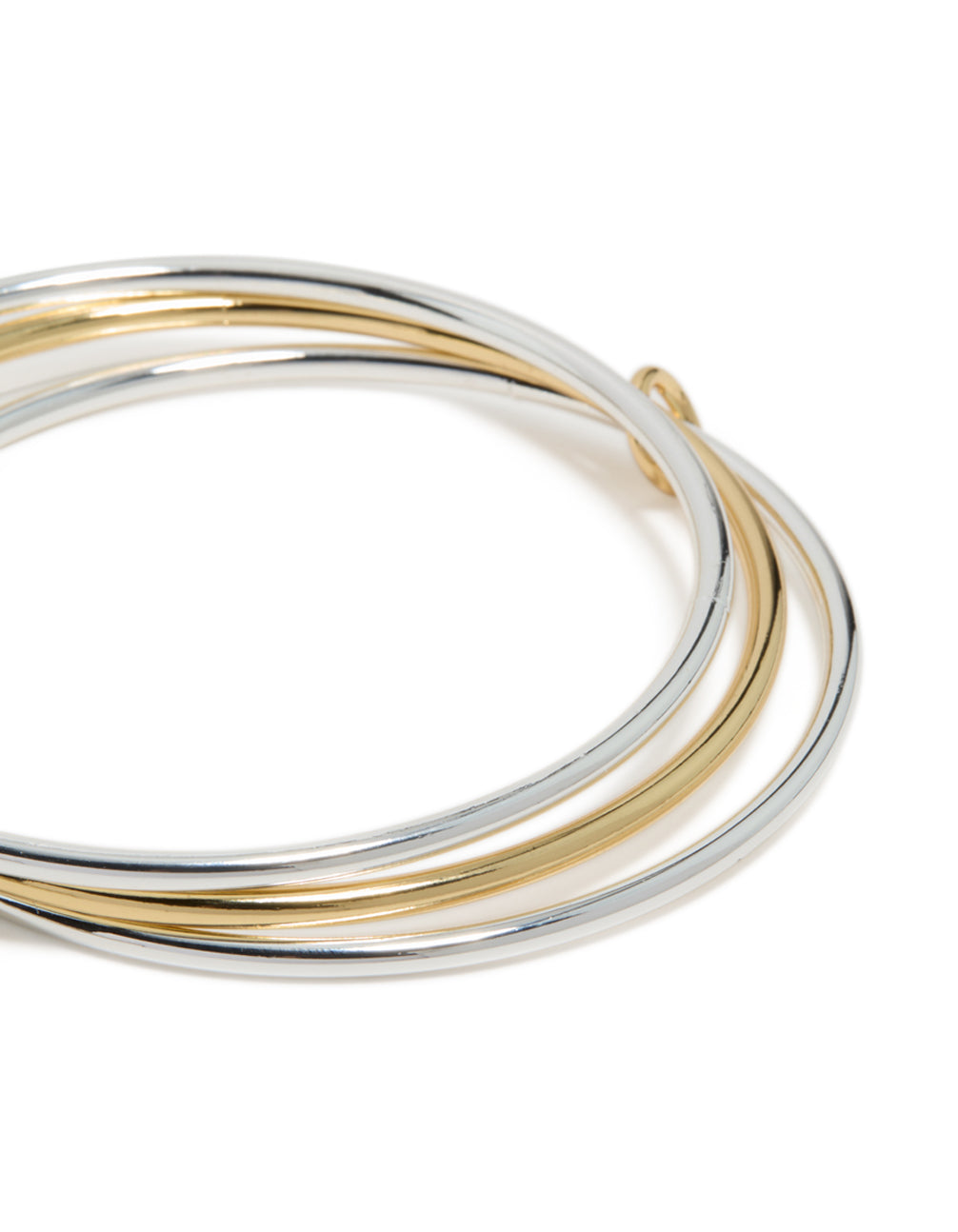 Discover mixed metal linked bangles with silver plated and gold plated finish close up view