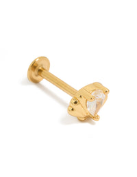 Featuring single ocean shell design with cubic zirconia set in surgical steel and flat back stud closure in gold finish front view - link has visual effect only