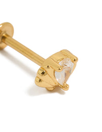 Showcasing single ocean shell design with cubic zirconia set in surgical steel and flat back stud closure in gold finish close up view - link has visual effect only