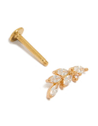 Highlighting five leaf crawler single stud crafted from gold plated surgical steel with flat back post detail view - link has visual effect only