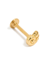 Showcasing a gold plated surgical steel sundial shell single flat back stud with ocean-inspired styling front view - link has visual effect only