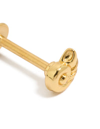 Featuring a gold plated surgical steel sundial shell single flat back stud with ocean-inspired styling close up view - link has visual effect only
