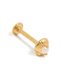 Beautifully crafted gold plated surgical steel pearl shell single flat back stud featuring ocean-inspired design with seashell color front view - link has visual effect only