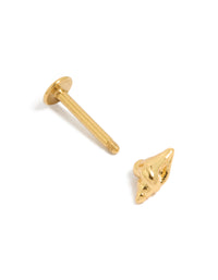 Crafted from gold plated surgical steel miter shell single flat back stud with ocean inspired design showcasing threaded fastening mechanism post detail view - link has visual effect only