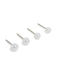 Designed with surgical steel graduating pearl stud earrings in white and silver 3-pack post detail view - link has visual effect only