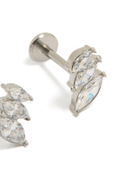 Featuring surgical steel triple marquise flat back studs with cubic zirconia stones in silver and clear post detail view - link has visual effect only
