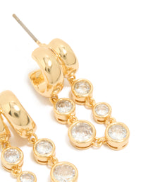 Designed with gold plated cubic zirconia bezel double hoop drop earrings post detail view - link has visual effect only