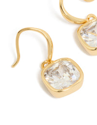 Elegant square hook earrings with cubic zirconia crafted from gold plated metal close up view - link has visual effect only