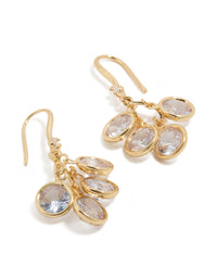Showcasing gold plated cubic zirconia cluster drop hook earrings front view - link has visual effect only