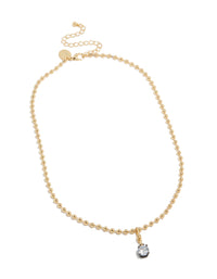 Crafted from mixed metal plated cubic zirconia pendant and ball chain necklace with crystal in gold front view - link has visual effect only