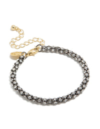 Beautifully crafted mixed metal plated diamante fireball chain bracelet featuring cubic zirconia in silver and gold front view - link has visual effect only