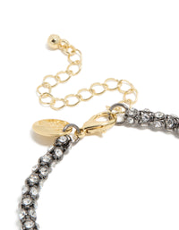 Detailed mixed metal plated diamante fireball chain bracelet featuring cubic zirconia in silver and gold closure detail view - link has visual effect only