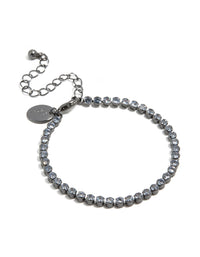 This gunmetal silver plated cubic zirconia circle tennis bracelet front view - link has visual effect only