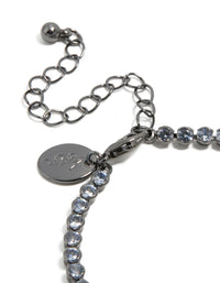 Explore this gunmetal silver plated cubic zirconia circle tennis bracelet closure detail view - link has visual effect only