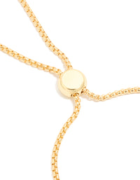 Crafted gold ball and cubic zirconia oval toggle chain gold plated bracelet featuring adjustable closure mechanism closure detail view - link has visual effect only
