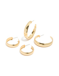 Featuring gold plated medium and large hoop earrings in a 2-pack front view - link has visual effect only