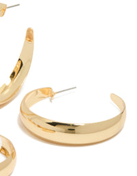 Crafted gold plated medium and large hoop earrings in a 2-pack close up view - link has visual effect only