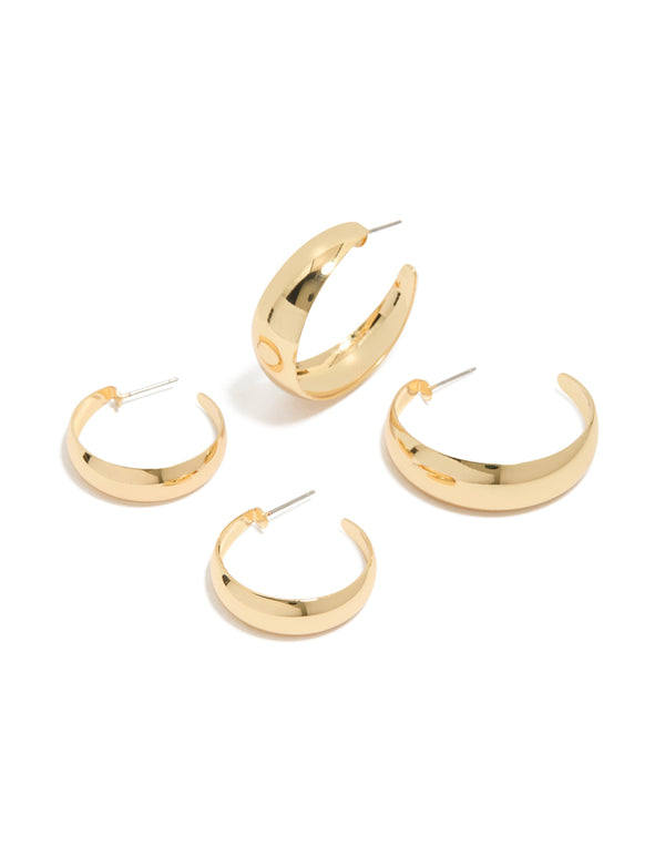 Showcasing gold plated medium hoop earrings in a 2-pack front view