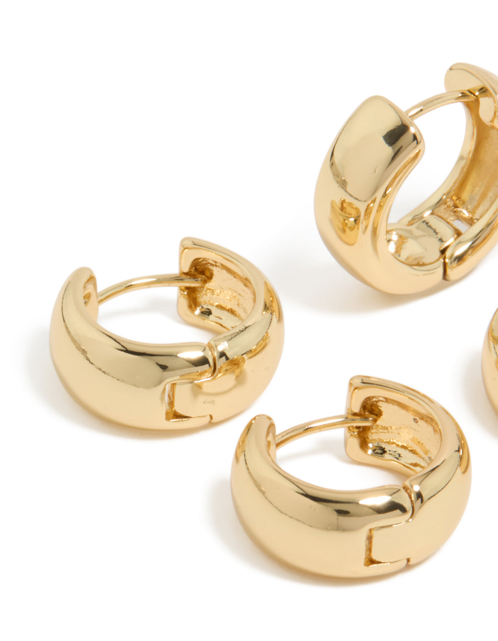 Designed with gold plated material huggie earrings 2-pack close up view