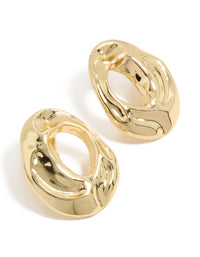 Beautifully crafted open organic circle stud earrings with gold plated finish front view - link has visual effect only