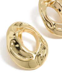 Designed with open organic circle shape in gold plated material close up view - link has visual effect only