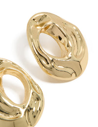 Showcasing open organic circle stud earrings with gold plated finish post detail view - link has visual effect only