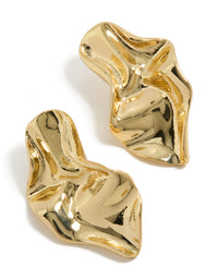 Discover these gold plated wavy organic drop stud earrings with a lustrous finish front view - link has visual effect only