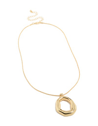 Displaying a gold plated organic circle pendant necklace front view - link has visual effect only
